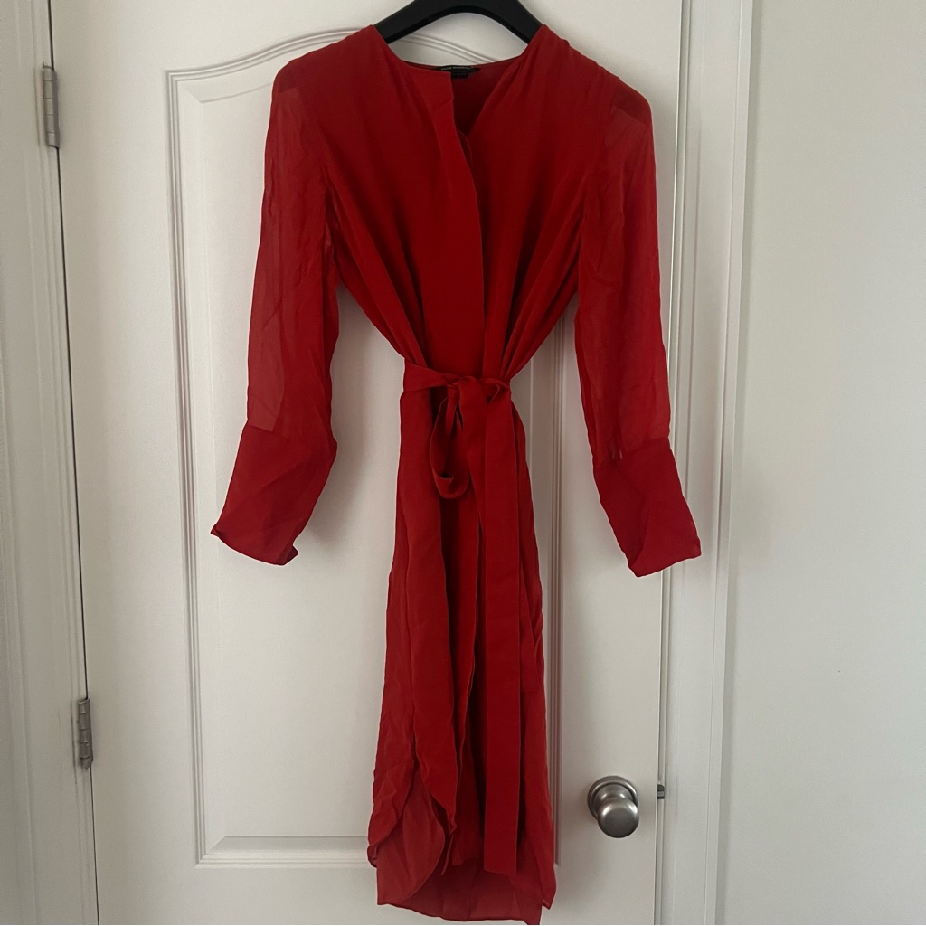 Club Monaco Red Long-Sleeve Dress